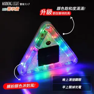 【RoLife 簡約生活】太陽能警示燈-三角形款2入組(免接線/七彩LED/爆閃燈/車用/貨車/汽車/防追尾)