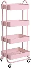 Levede 4 Tiers Kitchen Trolley Cart Steel Storage Rack Shelf Organiser Pink, Metal Utility Cart, 4-Tier Kitchen Trolley with 4 Wheels, Rolling Storage Cart Trolley for Kitchen Storage & Organisation