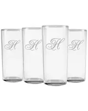 Susquehanna Glass Monogrammed Set of Four Champlain Slim Hi Ball Glass Monogrammedes, (A-Z)