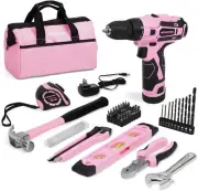 WORKPRO 12V Pink Cordless Drill Driver and Home Tool Kit, Hand Set