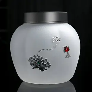 陶福氣 玻璃茶葉罐密封罐加厚玻璃仿玉石琉璃鋁蓋茶罐收納罐茶倉