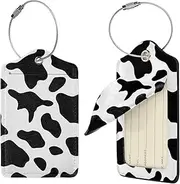[FJWSLCH] Black and White Cow Print Luggage Tag for Suitcases, 4 PCS Suitcase Tags, Identifiers Travel Bag Tags for Luggage Travel Tags, Baggage Tags, Leather Name ID Labels and Metal Loop for Women Men