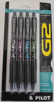 PILOT G2 Fashion Collection Gel Pens 5-Pack Black Ink Refillable Fine Point New