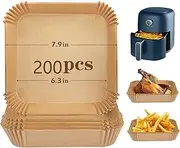 Air Fryer Paper Liners, 200Pcs Parchment Paper, Air Fryer Disposable Paper Liner for Steamer, Baking, Microwave, 7.9 inch Airfryer Liners, Non-Stick Oil-Proof Air Fryer Liners Square Free of Bleach