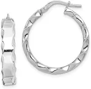 [JewelryWeb] 925 Sterling Silver Solid Polished Hinged hoop Scalloped Edge-Hoop Earrings 25x23mm Wide 5mm Thick-Hoop Earring for Women