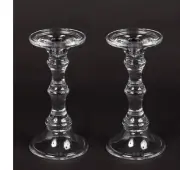 Candle Holders Clear Glass for Taper or 3"Pillar Candles 4.5"Dx9"High Set of 2