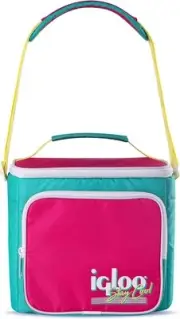 90s Retro Collection Square Lunch Box Cooler with Front Pocket and Adjustable