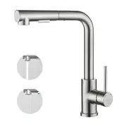 Decaura WELS Kitchen Mixer Taps L-shape Pull Out Laundry Mixer Tap 360 Swivel Sink Faucet 2-Mode Sprayer Lead-free (Brushed Nickel)