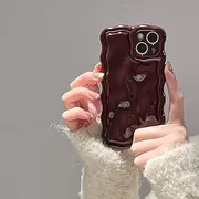 FABSPARK Case for iPhone 15 Pro,Cute 3D Solid Color Meteorite Bubble Water Ripple Curly Wavy Frame Case,Soft TPU Shockproof for iPhone 15 Pro 6.1 Inch,Wine Red