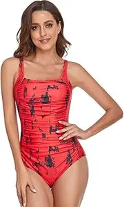 [TEMKIN] Women's One Piece Swimsuit Printed Tummy Control Bathing Suits Women Swimming Costume with Adjustable Strap