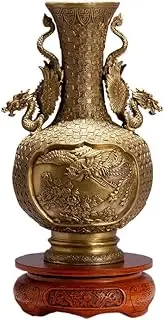 龙凤全铜花瓶客厅插花空心花瓶仿复古酒柜家居新中式高档 Home Decoration 装饰摆件