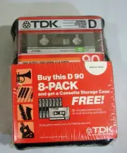 VTG 1986 NEW FACTORY SEALED 8 PACK BLANK CASSETTE TAPES TDK D 90 TYPE 1 W/CASE