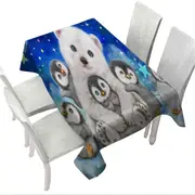 Kids Cute Animal Drawings Polar Bear and Penguins Tablecloth