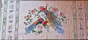 Fabric Peacock Design Home Decor Beige Pink Blue Cotton 23-1/2" x 54" Remnant