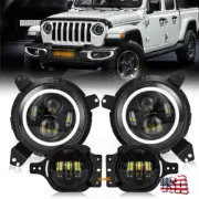 for Jeep JL JT 2018-2024 Combo 9" Bracket Led Halo Headlights 4" Fog Lights Kits (for: Jeep)