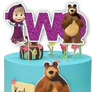 Whimsical Masa & Bear Two Cake Topper – Adorable Party Décor – Sturdy & Reusable – Perfect for Birthdays, Baby Showers & Celebrations – Vibrant Glitter Finish