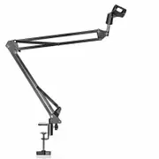 Microphone Suspension Boom Scissor Arm Stand with Pop Filter Shock Mount