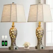Vintage Table Lamps Set of 2 for Living Room Bedroom, 2 USB Ports 25'' Rustic