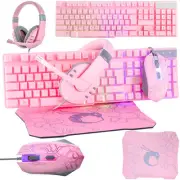 Pink Gaming Accessories Bundle Light Up Keyboard Mouse Headset Mouse Mat Gift