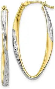 [JewelryWeb] 10k Twisted Polished Hinged hoop Gold White Rhodium Plated Sparkle Cut-Hoop Earrings 36x34.7mm Wide 2.75mm Thick-Hoop Earring for Women