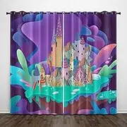 Exquisite Kids Blackout Curtains Purple Castle Carrot Cartoon 79x63 Inch Bedroom Eyelet Thermal Insulated Room Darkening Printed Curtains for Nursery,Set of 2 Panels