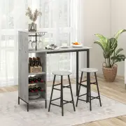 Costway3 Pieces Bar Table and Chair Set with 6-Bottle Wine Racks for Dining Room-Grey
