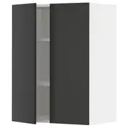METOD wall cabinet with shelves/2 doors, white/Nickebo matt anthracite, 60x37x80 cm