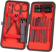 Nail Clippers Set Black Nail Clippers Set Full Set of Men's Nail Clippers Set Box Acne Needles Nail Groove Special Pedicure Knife Tools for Home Use Nail Clippers Portable Set(Red,15PCS)