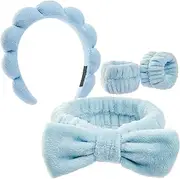 Headbands for Women - Spa Headband and Wristband Set - Headband for Washing Face, Facial Mask, Makeup, Skin Care, Gifts for Women and Teen Girl Gifts Trendy Stuff (Blue, One Size)