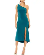 Mac Duggal One-Shoulder Cowl Back Midi Dress