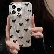 Bow iphone Case 15 Pro Max Clear Silver Black Bows Compatible with iPhone