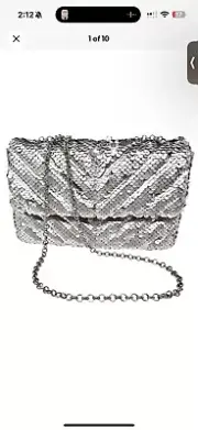 NWT Nicole Miller Silver Sequin Crossbody Bag Chain Strap Convertible Clutch