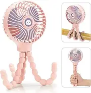 snawowo Mini Handheld Portable Pram Fan, Baby Stroller Fan, Car Seat Fan, USB or 4000mAh Battery Powered, with Flexible Tripod Clip on Student Bed Desk Bike Crib Treadmill Camping Traveling