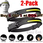 2X COB LED Headlamp Headlight Band Torch Flashlight USB Rechargeable Waterproof