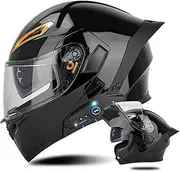 DOT Approved Full Face Helmet Built-in Mp3 Integrated Bluetooth Modular Motorcycle Helmet Flip Up Front Helmets Dual Anti-Fog Visors with Tail for Adults Men Women 55-64CM