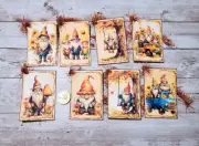 8-Fall-Autumn-Gnomes-Junk Journal-Ephemera-Party-Linen Cardstock-Gift-Hang-Tags