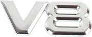Silver V8 Logo Car Metal Silver 3D Decal Badge Emblem Sticker Auto Number Stickers