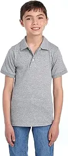 [Jerzees] Unisex Kid's Youth Short Sleeve Polo Shirts, Cotton Blend, Two Button Closure, Regular Fit, Sizes S-XL