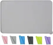 Pet Feeding Mat, Waterproof Dog Cat Bowl Mat, Raised Edges to Prevent Spills, Easy Clean Nonslip Dogs and Cats Placemat Tray to Stop Food and Water Bowl Messes on Floor (Grey)