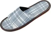 GuoChe Beach Sandals for Travel Airplane Hotel Spa Slippers Indoor Reusable Cozy Light Blue Plaid Tartan, 15.0, 5.5-6