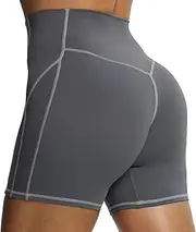 [Aoxjox] Lexi Lined Workout Biker Shorts for Women Tummy Control High Waisted Exercise Athletic Gym Running Yoga Short 6"