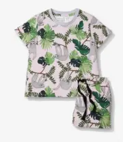 NEW PETER ALEXANDER PINK SLOTH PJ SET TOP & SHORTS IN POUCH JNR 5 RRP$49.95