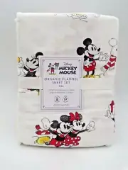 Pottery Barn Disney Mickey Mouse Holiday Organic Flannel Sheet Set Full #L145