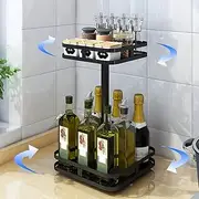 [YunNasi] Condiments Organiser Lazy Susan Cupboard Organiser Oil Rack Steel for Cupboard Kitchen Oil Storage for Pantry Cabinet and Kitchen Storage (Square, 2 Tier)