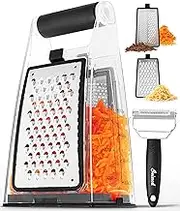 Joined Cheese Grater with Container - Box Grater Cheese Shredder Lemon Zester Grater - Cheese Grater with Handle - Graters for Kitchen Stainless Steel Food Grater - Hand Grater and Vegetable Peeler