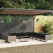 Patio Furniture Sets 12 Piece Garden Lounge Set with Cushions Poly Rattan Dark Grey
