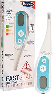 Medescan FastScan Digital Thermometer for Baby, Children & Adults – Accurate 8s Body Temperature Readings for Oral, Armpit & Rectal Use – Fever Alert & Memory Function