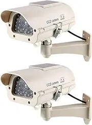 XYWHPGV Fake Security Camera Solar Powered Dummy CCTV Surveillance System with Blinking Red LED Warning Light, Sticker for Home Outdoor Indoor White 2pcs(6fcb4 547bd dd290 27232 bd247 f2a80