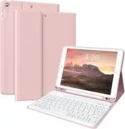 ZKTUYU Keyboard Case for iPad 9th/8th/7th Generation 2021/2020/2019 10.2 inch with Pencil Holder Stand Folio Detachable Wireless Bluetooth Keyboard Case Magnetic Cover, Pink
