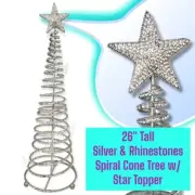 Silver & Rhinestones Spiral Cone Tree w/ Star Topper | H: 26¼"